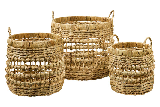 Fatto In Casa - Ceste Tonde Set 1/3 Medie Con Manici Treccia Traforat