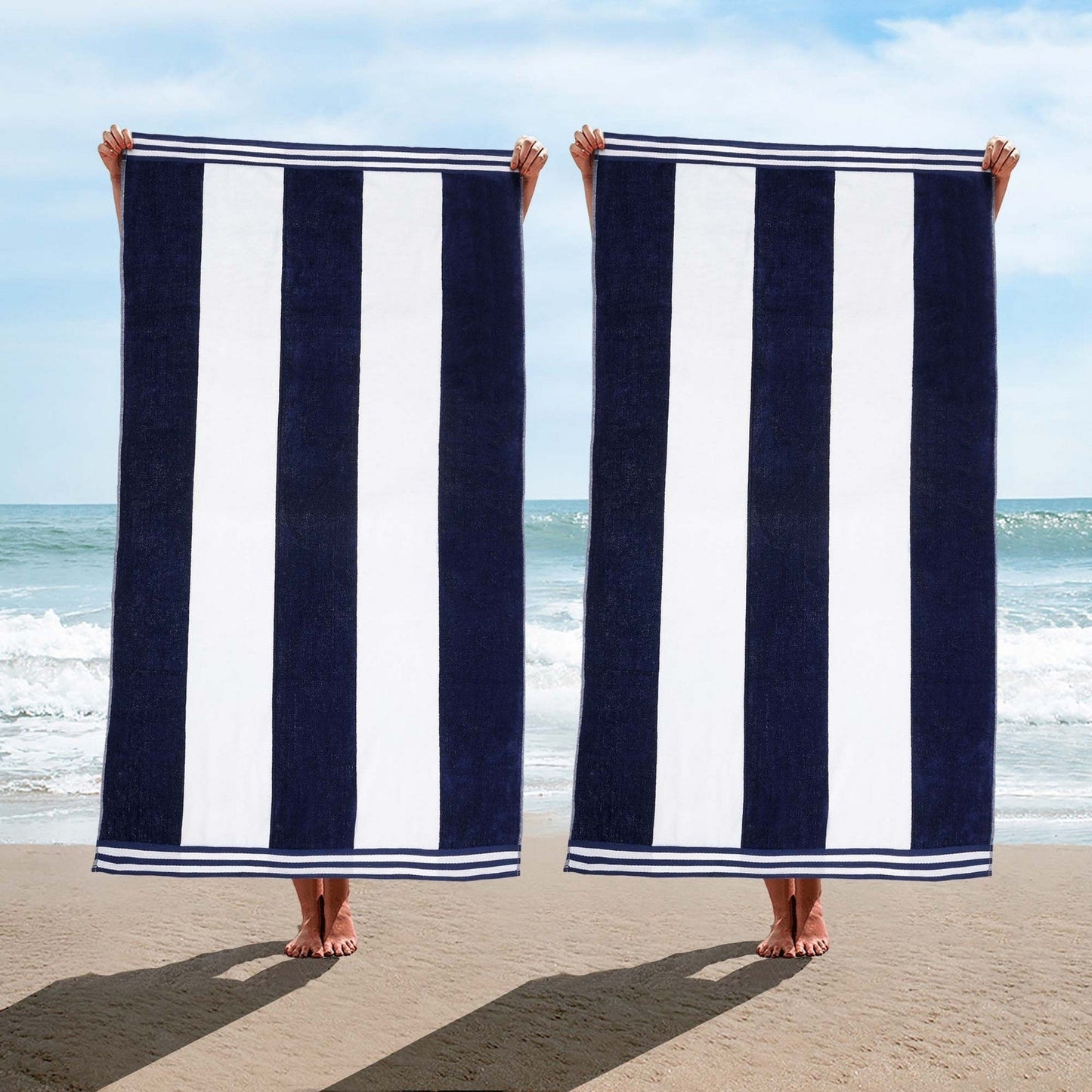 Set di 2 asciugamani da spiaggia oversize in cotone a righe Cabana di Superior
