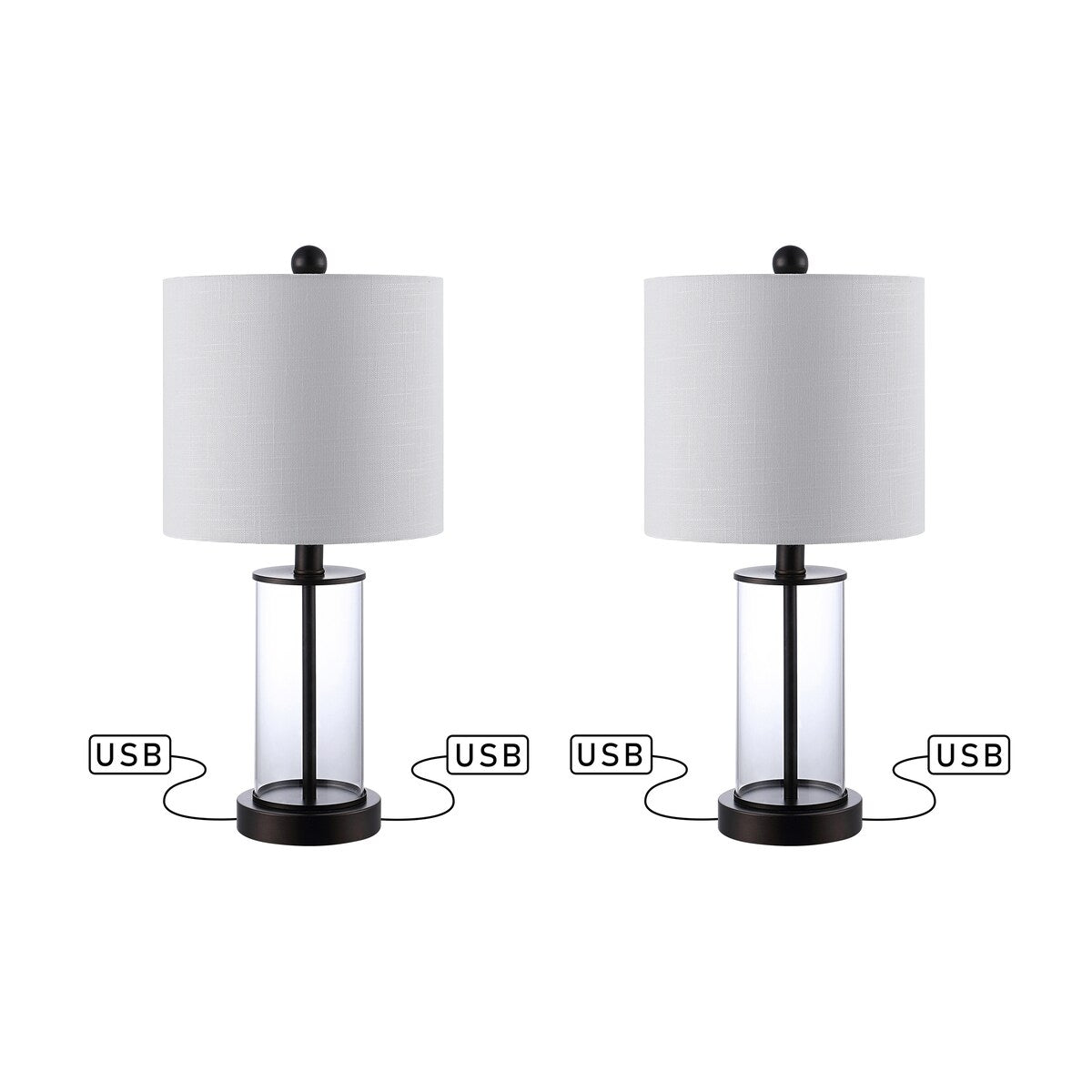 Lampada da tavolo a LED moderna e contemporanea Cabell 21 in vetro con ricarica USB, bronzo lucidato a olio (set da 2) di JONATHAN Y