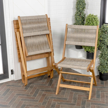 Set da bistrot pieghevole da esterno Cadiz Modern Coastal in legno di acacia, 3 pezzi, di JONATHAN Y