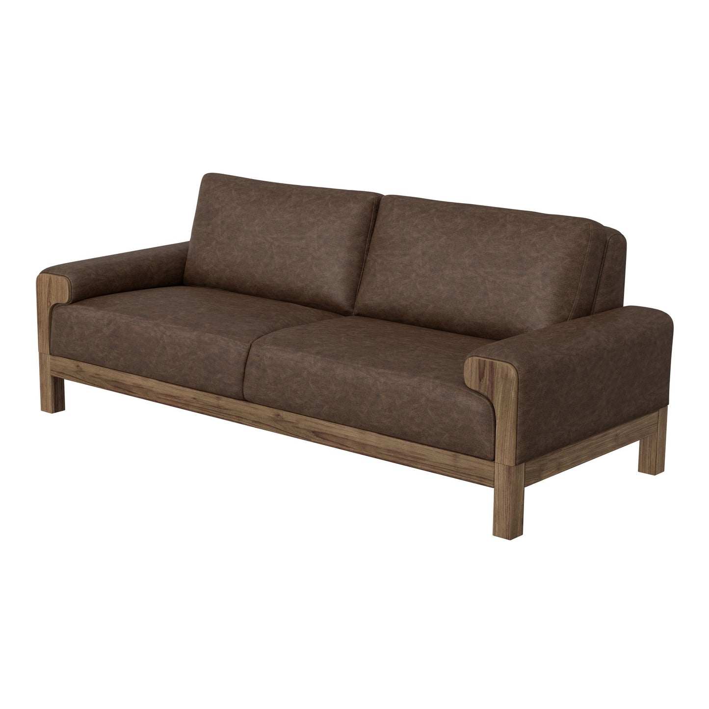 Divano Caisy, tessuto marrone cioccolato, cuscini in schiuma, legno massello, 93 pollici