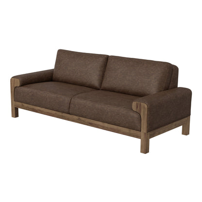 Divano Caisy, tessuto marrone cioccolato, cuscini in schiuma, legno massello, 93 pollici