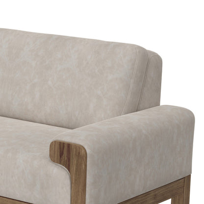 Divano Caisy, tessuto grigio, cuscini in schiuma, legno massello color caramello, 93 pollici