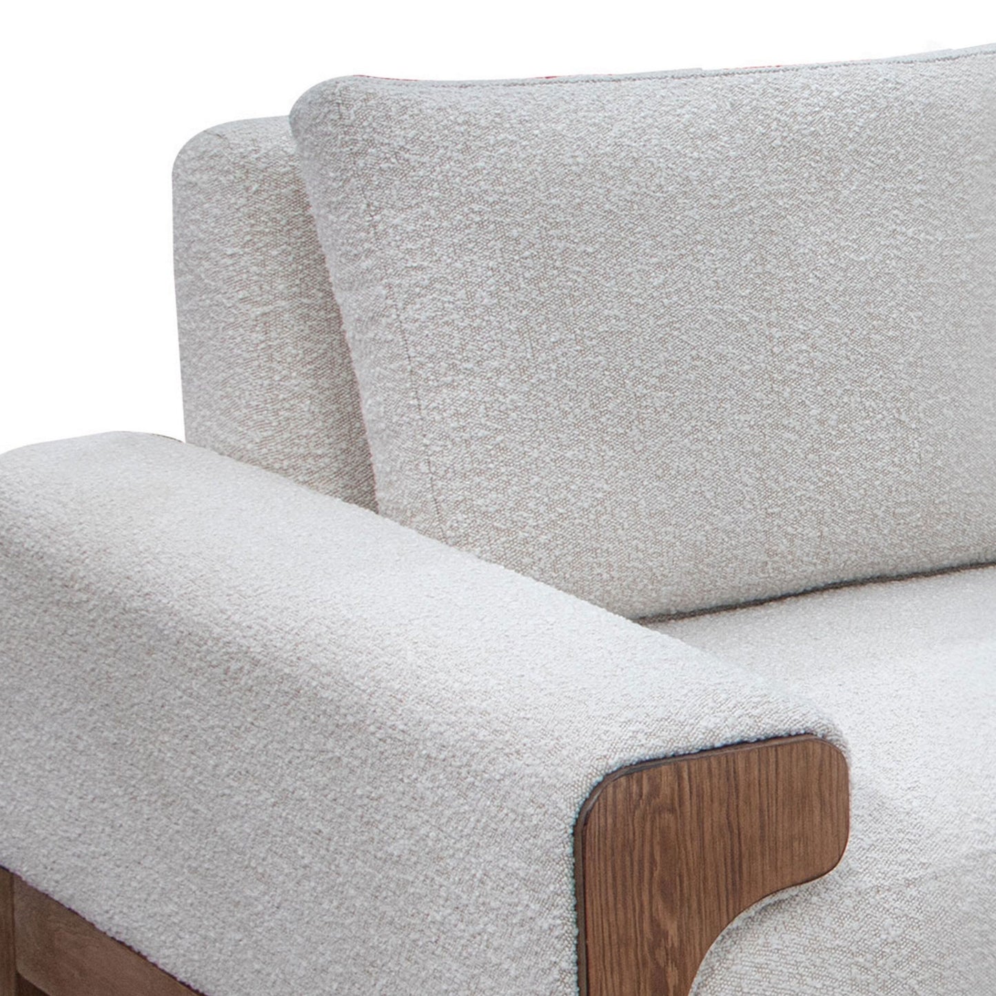 Divano Caisy, poliestere avorio, cuscini in schiuma, struttura in legno di pino massello, 93 pollici