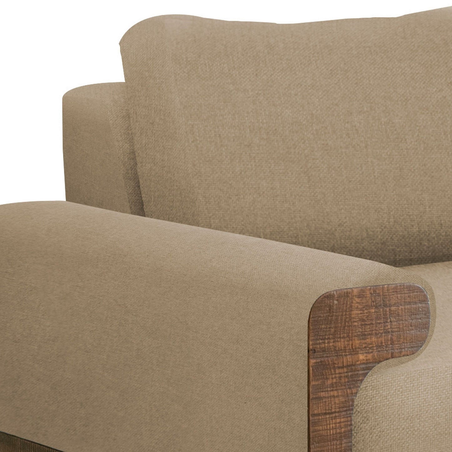 Divano Caisy, poliestere marrone chiaro, cuscini in schiuma, struttura in legno massello, 93 pollici