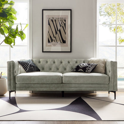 Divano classico con braccioli quadrati Calymne 84 e schienale con bottoni trapuntati di HULALA HOME