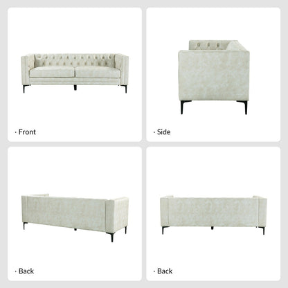 Divano classico con braccioli quadrati Calymne 84 e schienale con bottoni trapuntati di HULALA HOME