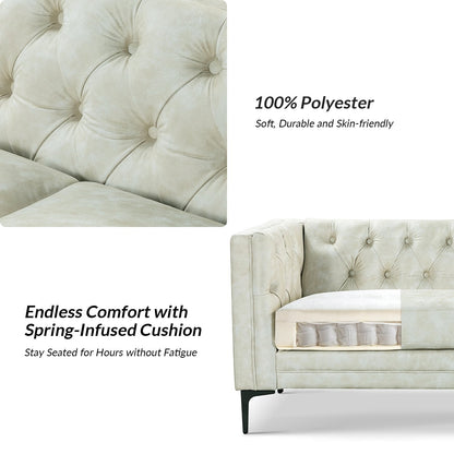 Divano classico con braccioli quadrati Calymne 84 e schienale con bottoni trapuntati di HULALA HOME