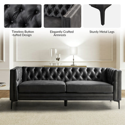 Divano classico con braccioli quadrati Calymne 84 e schienale con bottoni trapuntati di HULALA HOME