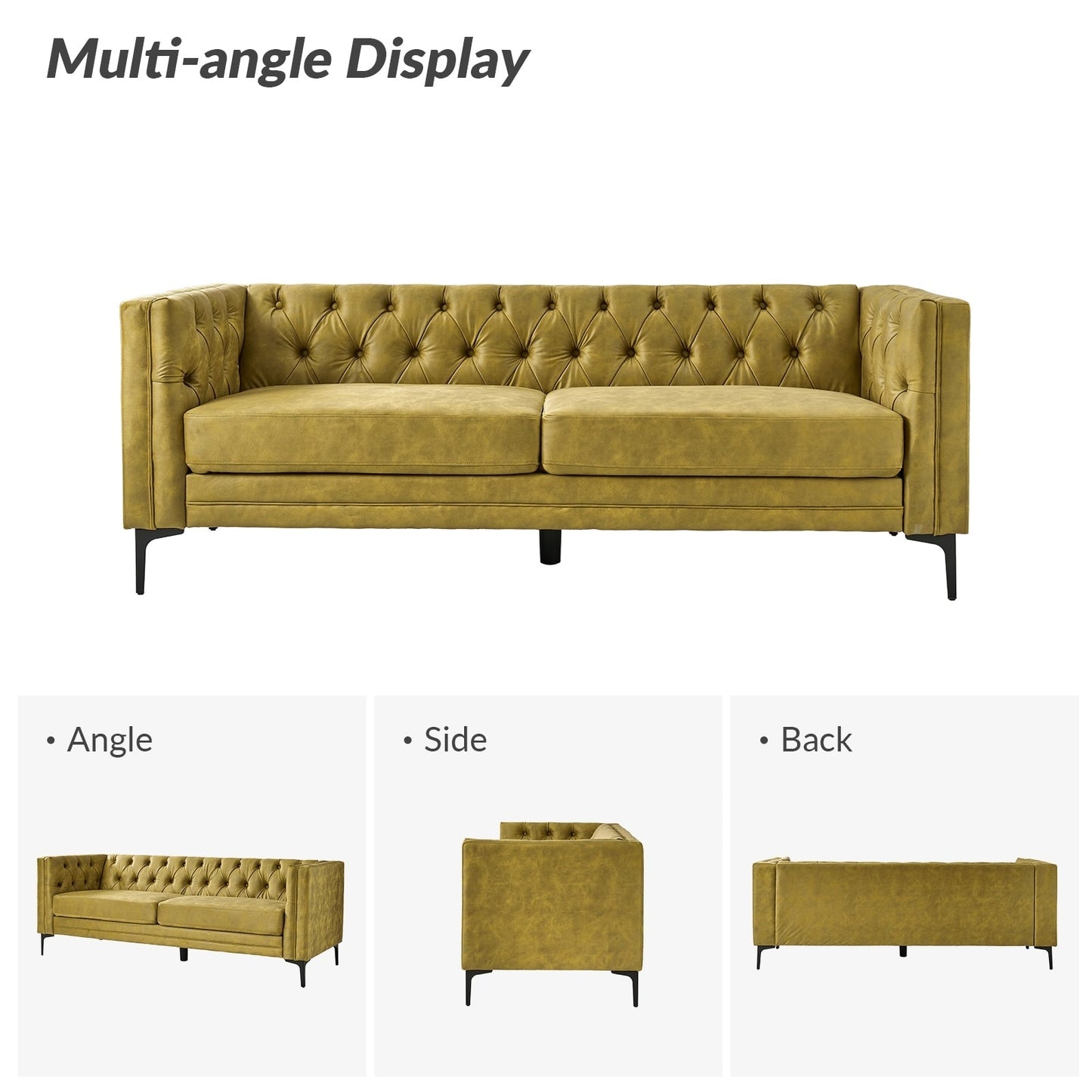 Divano classico con braccioli quadrati Calymne 84 e schienale con bottoni trapuntati di HULALA HOME