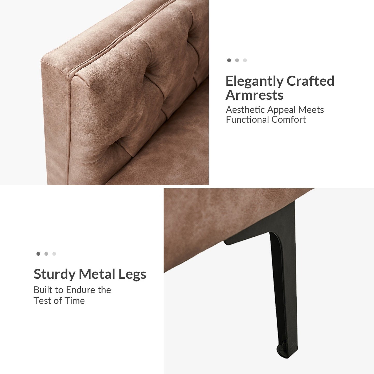 Divano classico con braccioli quadrati Calymne 84 e schienale con bottoni trapuntati di HULALA HOME