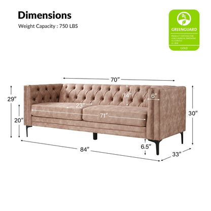 Divano classico con braccioli quadrati Calymne 84 e schienale con bottoni trapuntati di HULALA HOME