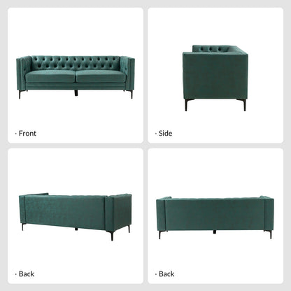 Divano classico con braccioli quadrati Calymne 84 e schienale con bottoni trapuntati di HULALA HOME