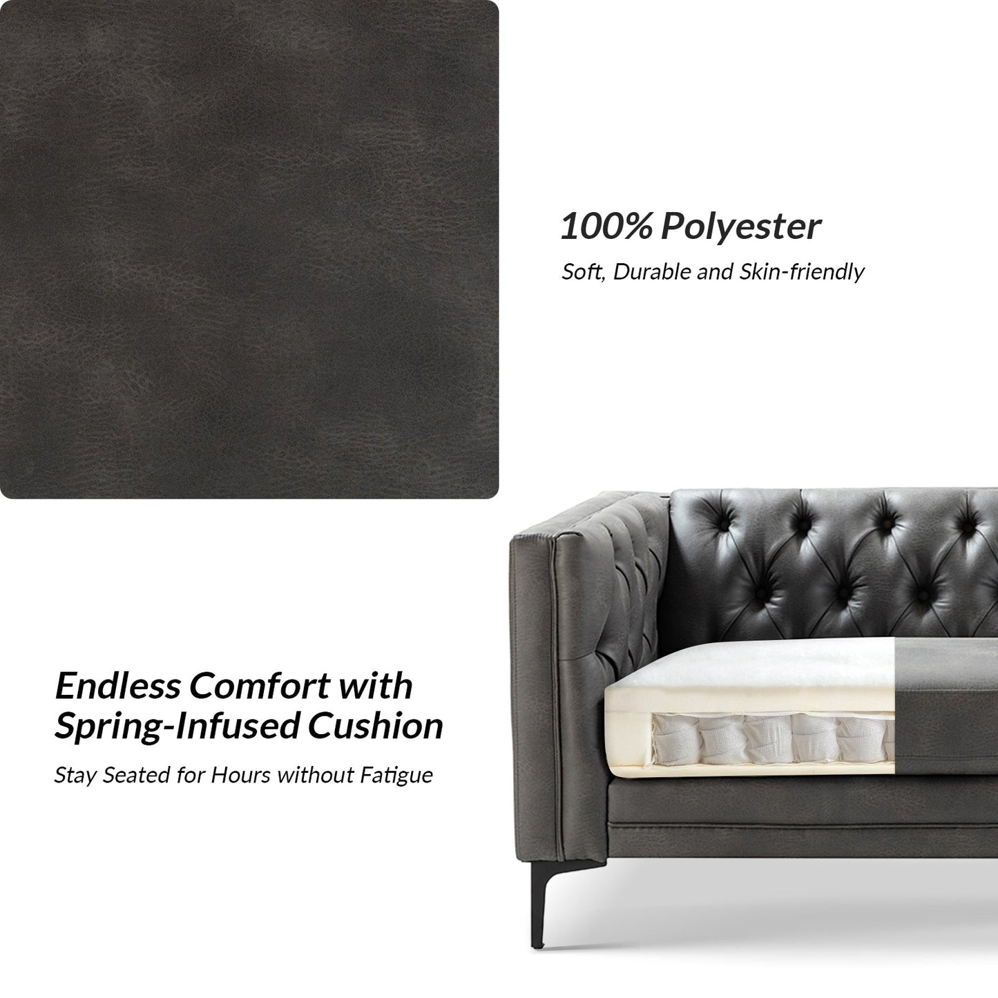 Divano classico con braccioli quadrati Calymne 84 e schienale con bottoni trapuntati di HULALA HOME