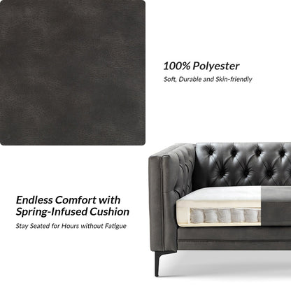 Divano classico con braccioli quadrati Calymne 84 e schienale con bottoni trapuntati di HULALA HOME