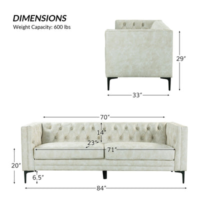 Divano classico con braccioli quadrati Calymne 84 e schienale con bottoni trapuntati di HULALA HOME