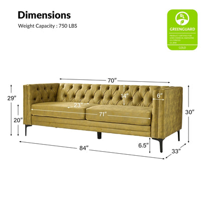 Divano classico con braccioli quadrati Calymne 84 e schienale con bottoni trapuntati di HULALA HOME