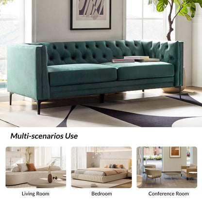 Divano classico con braccioli quadrati Calymne 84 e schienale con bottoni trapuntati di HULALA HOME