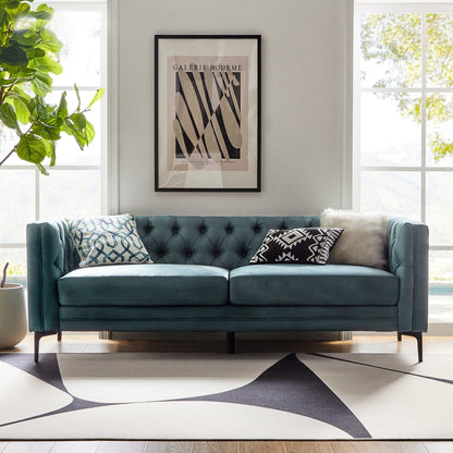 Divano classico con braccioli quadrati Calymne 84 e schienale con bottoni trapuntati di HULALA HOME