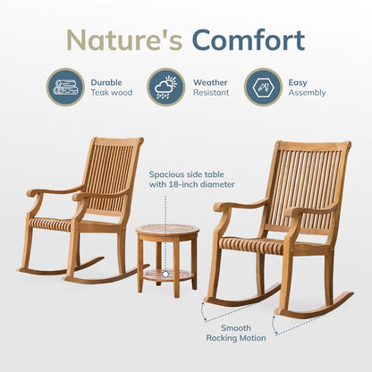 Set di sedie a dondolo da esterno Cambridge Casual Chara in teak, 3 pezzi