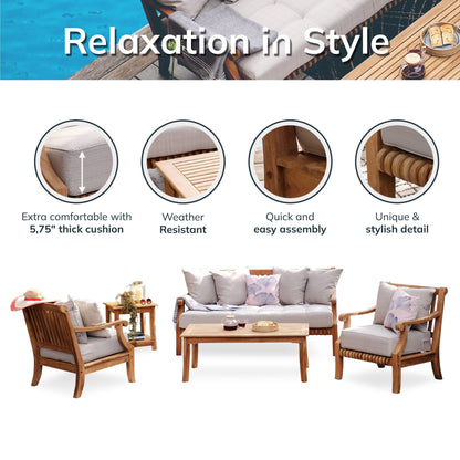 Set da conversazione per patio in teak Cambridge Casual Chara da 5 pezzi