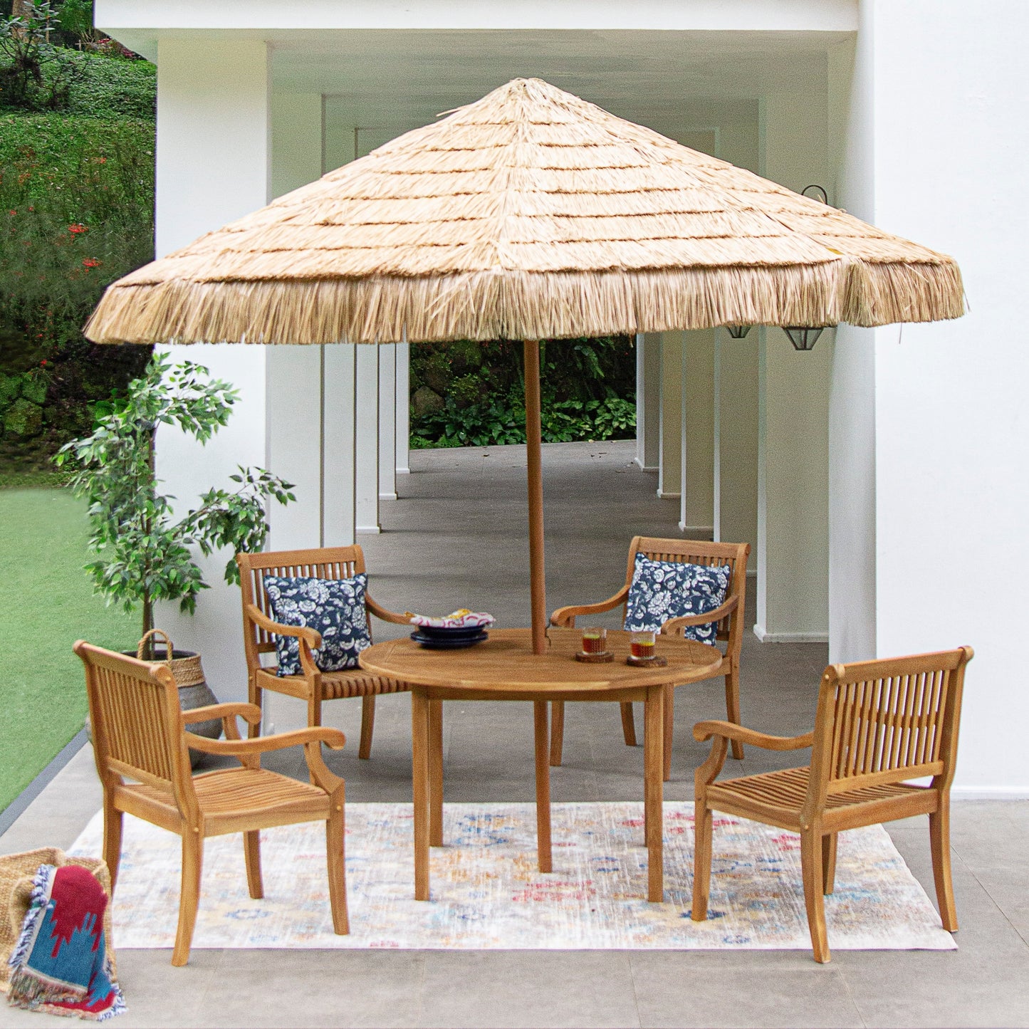 Set da pranzo per patio Cambridge Casual Chara in teak da 5 pezzi con cuscino