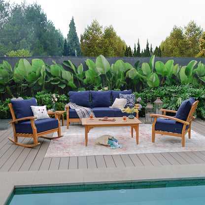 Set da conversazione per patio in legno di teak Cambridge Casual Leon da 5 pezzi