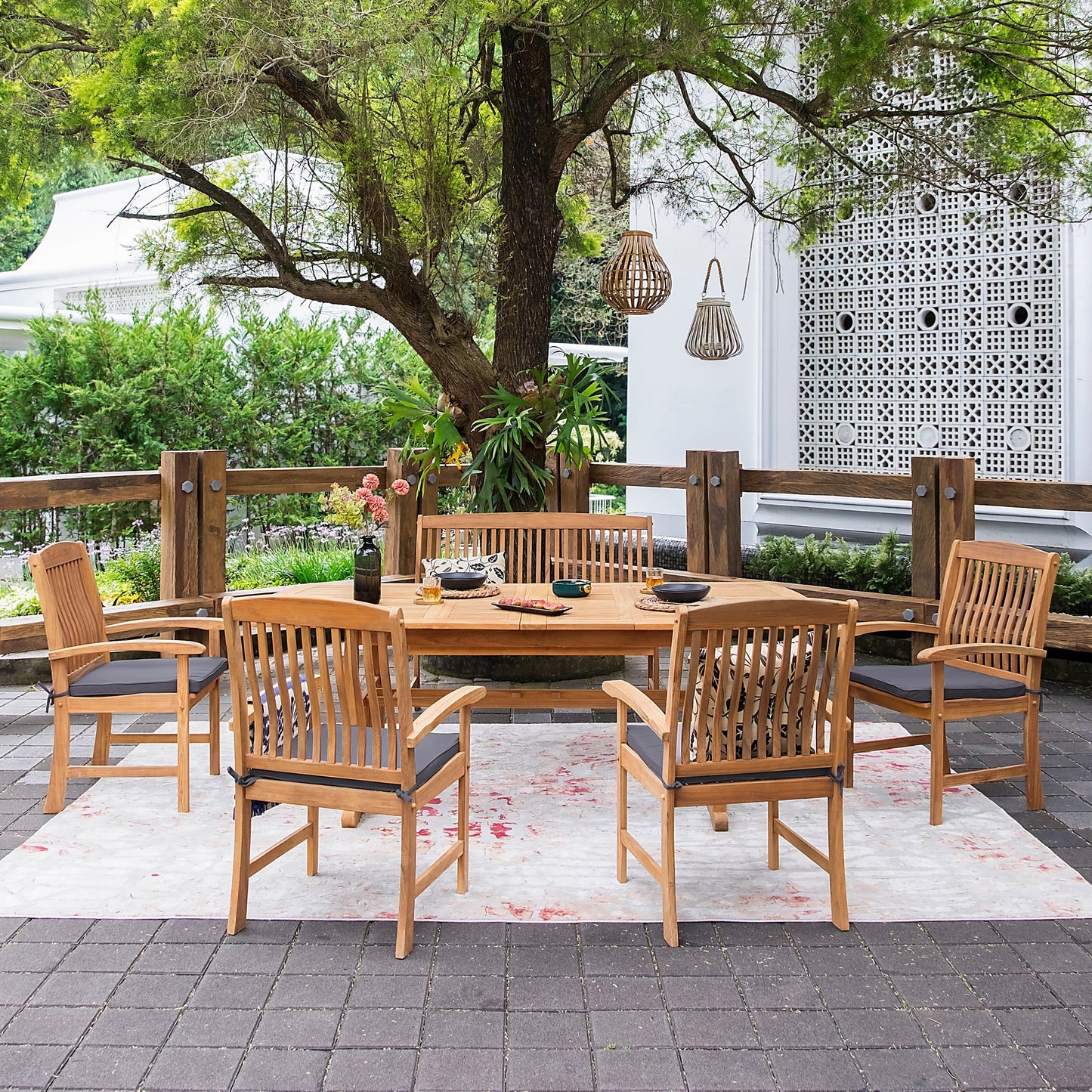 Set da pranzo estensibile per patio Cambridge Casual Leon in teak da 6 pezzi