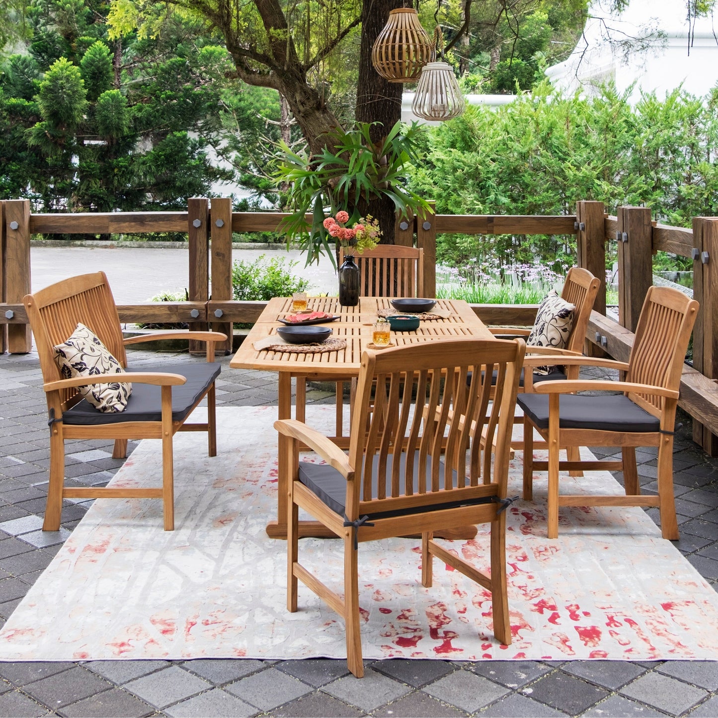 Set da pranzo estensibile per patio Cambridge Casual Leon in teak da 6 pezzi