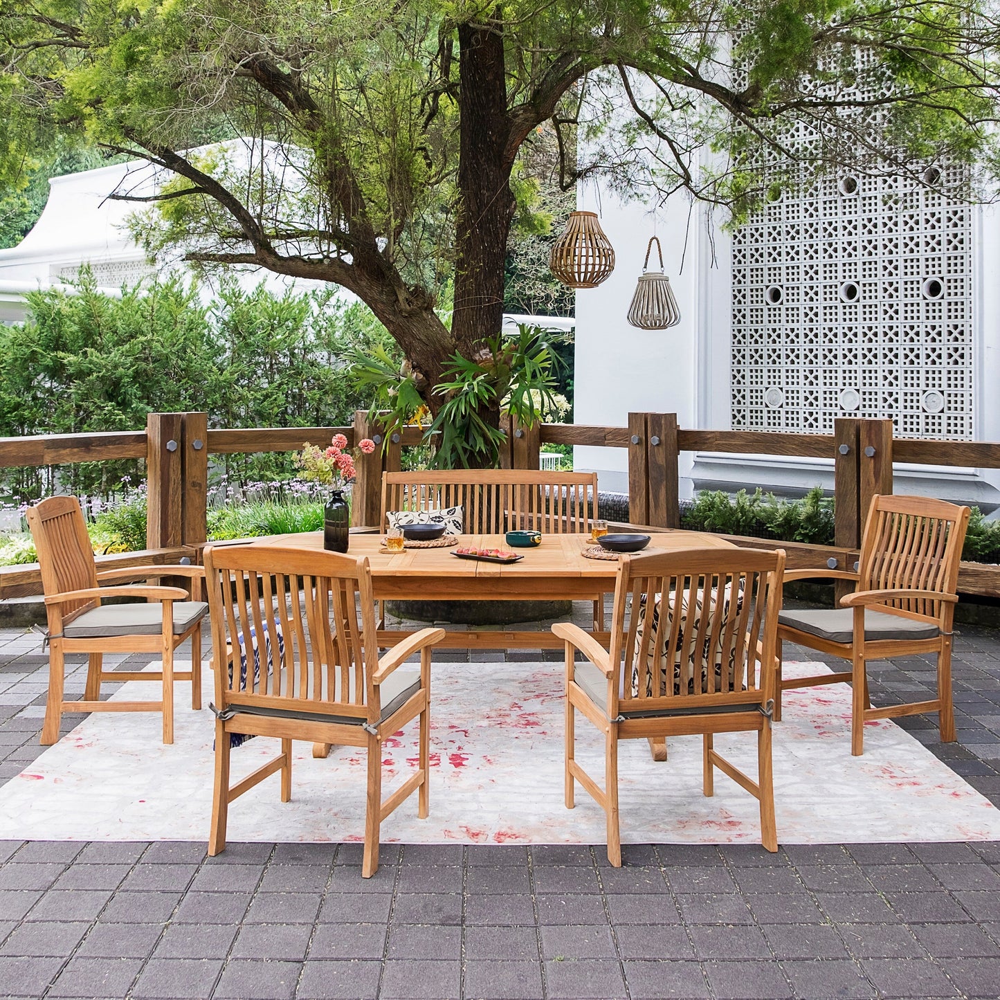 Set da pranzo estensibile per patio Cambridge Casual Leon in teak da 6 pezzi