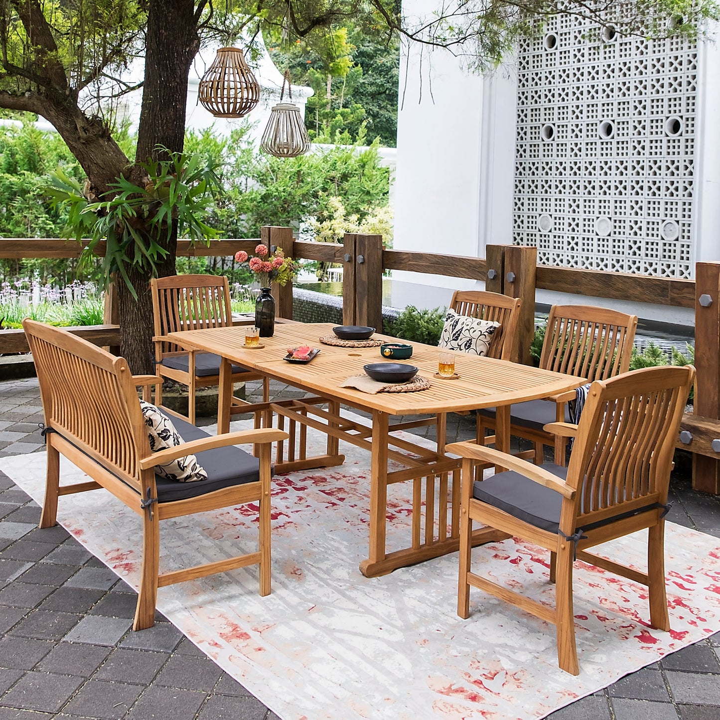 Set da pranzo estensibile per patio Cambridge Casual Leon in teak da 6 pezzi