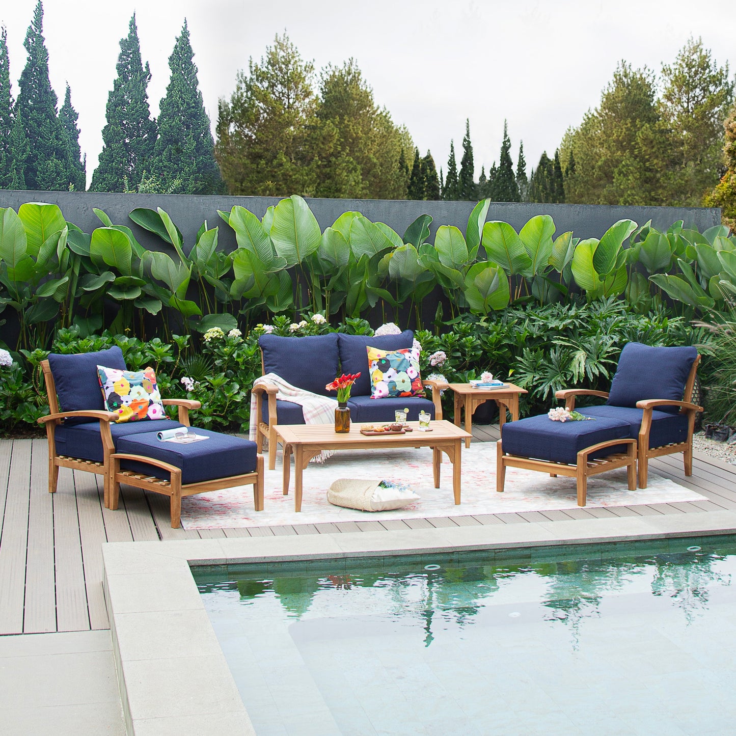 Set da conversazione per patio in teak Cambridge Casual Leon da 7 pezzi