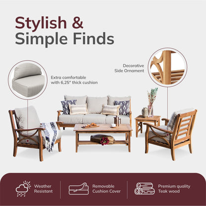 Set da conversazione per esterni Cambridge Casual Lowell in legno di teak da 5 pezzi