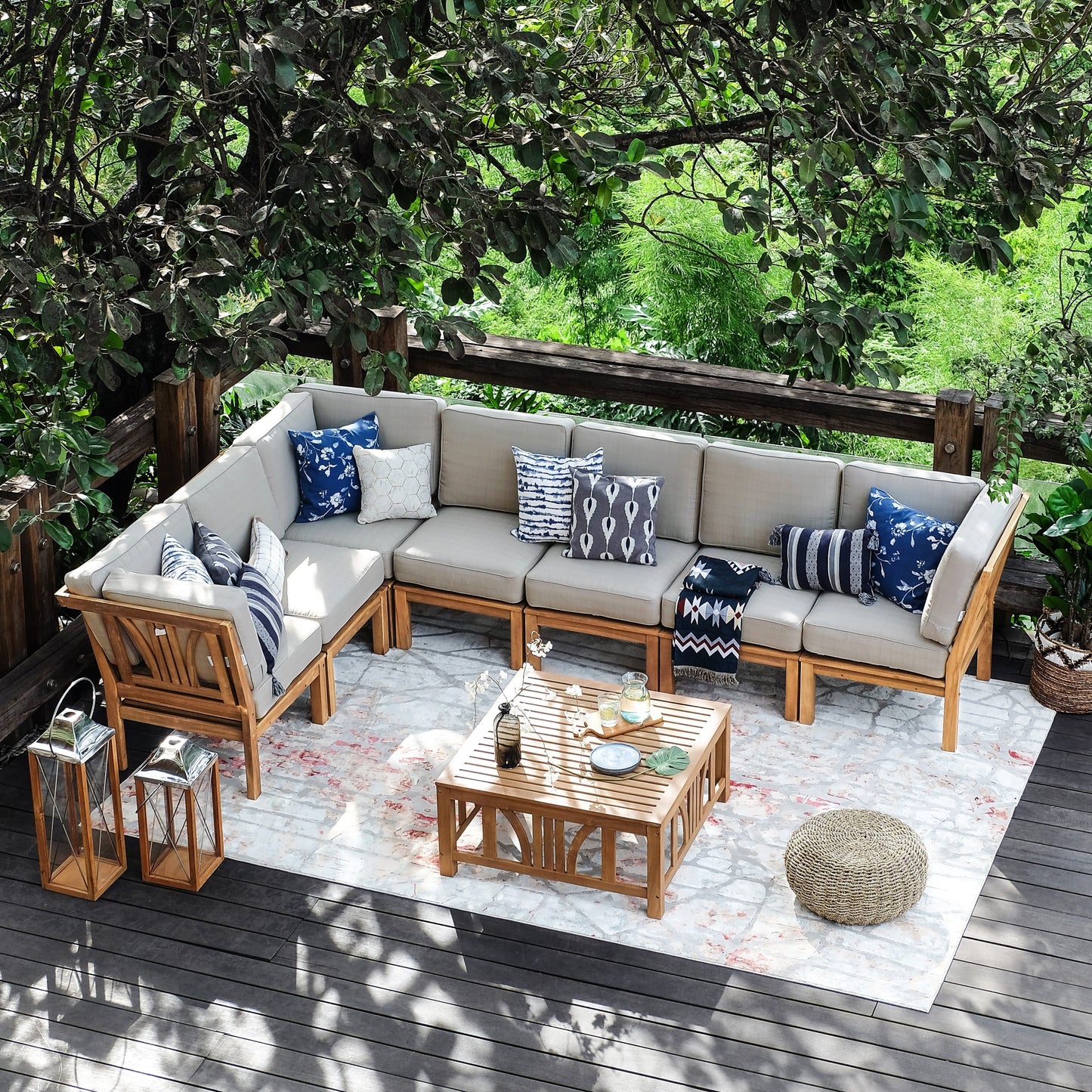 Set da giardino componibile Cambridge Casual Lowell in teak da 8 pezzi con cuscino