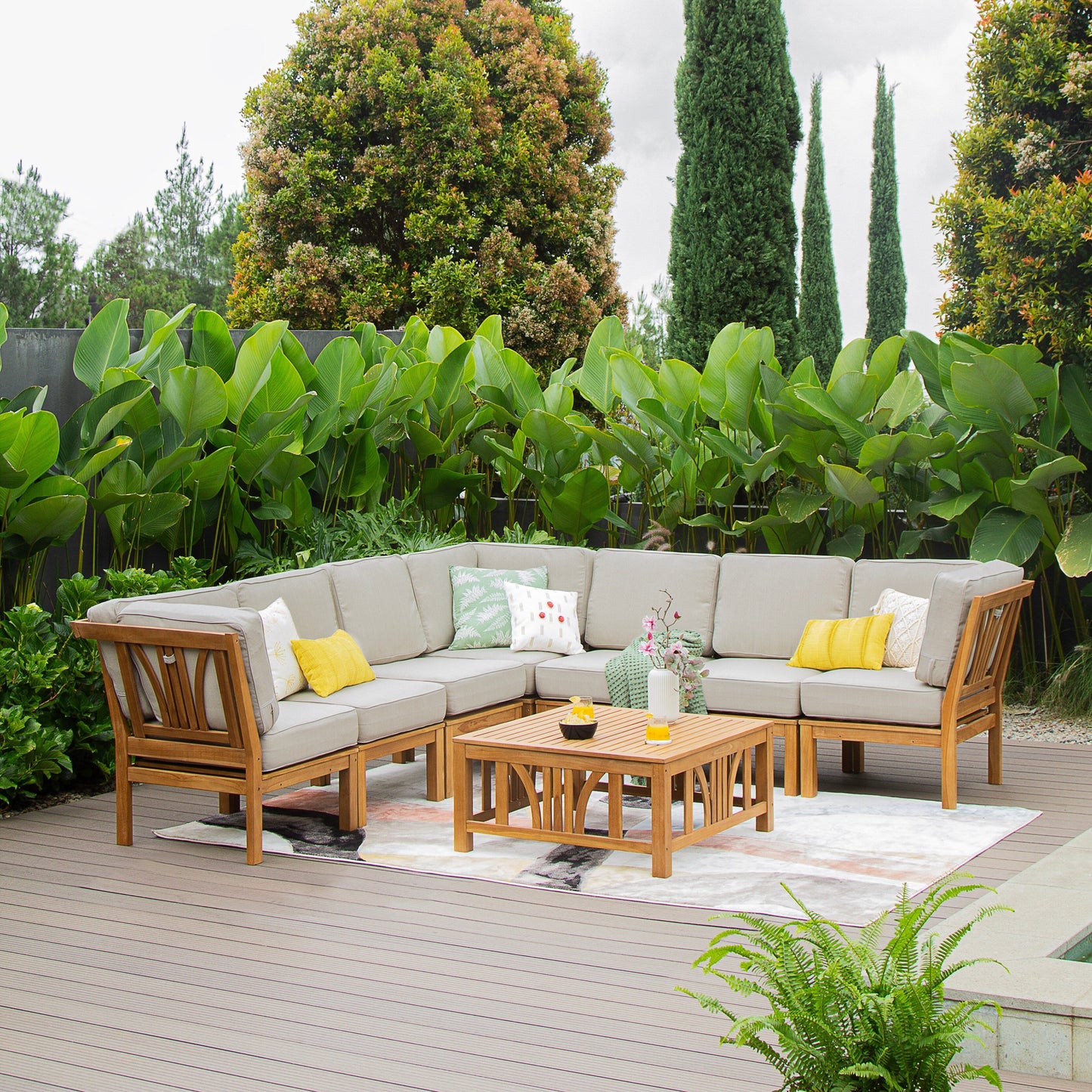 Set da giardino componibile Cambridge Casual Lowell in teak da 8 pezzi con cuscino