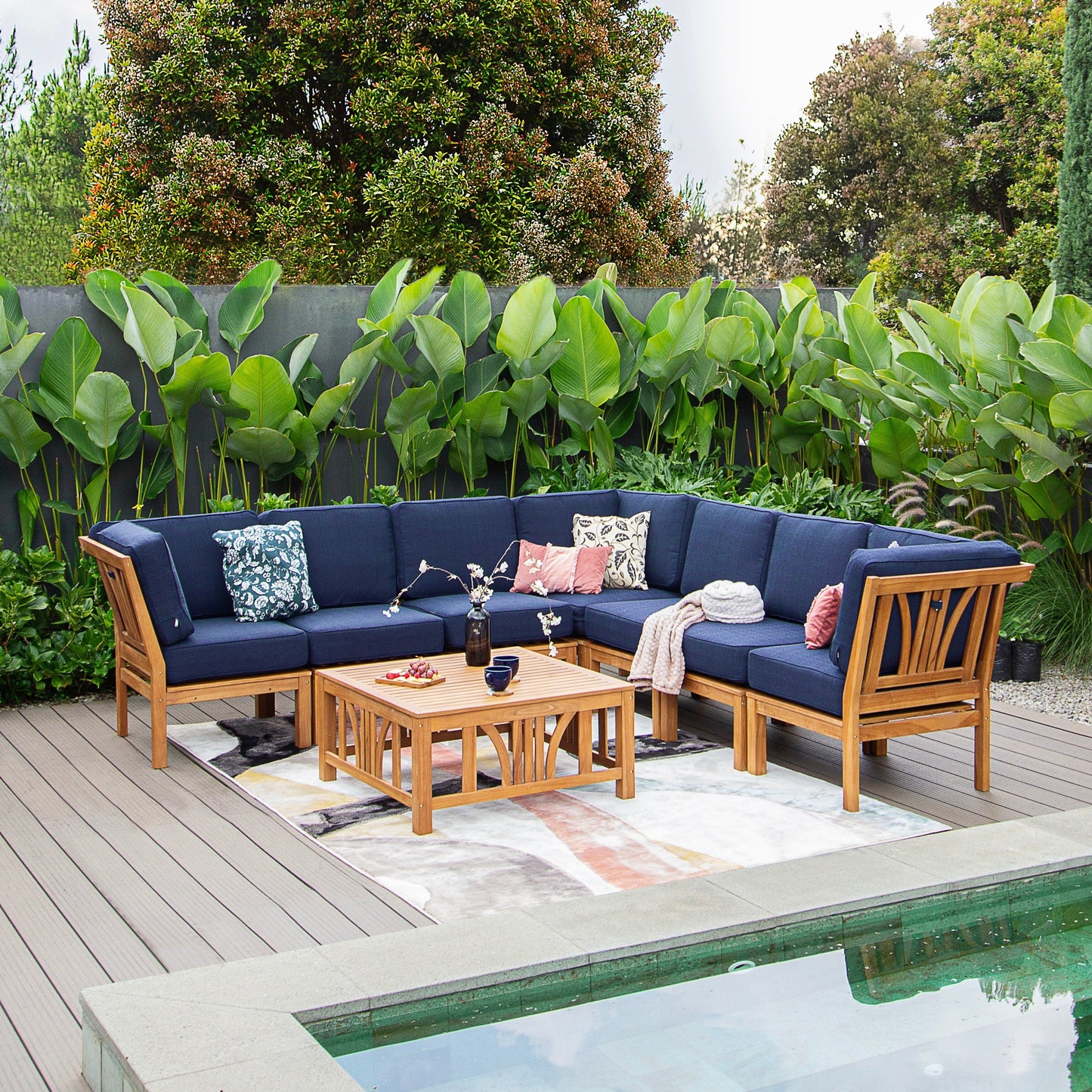 Set da giardino componibile Cambridge Casual Lowell in teak da 8 pezzi con cuscino