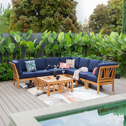 Set da giardino componibile Cambridge Casual Lowell in teak da 8 pezzi con cuscino