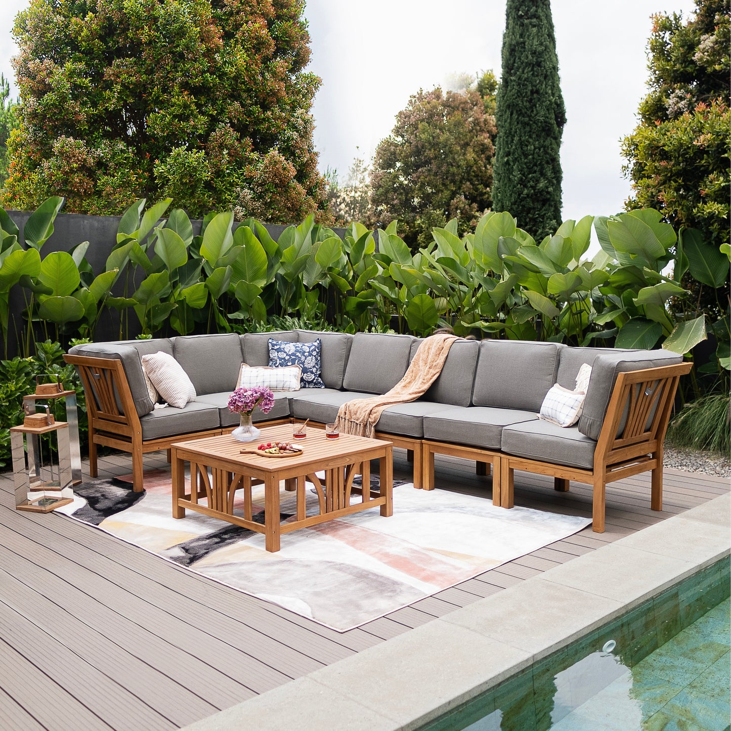 Set da giardino componibile Cambridge Casual Lowell in teak da 8 pezzi con cuscino