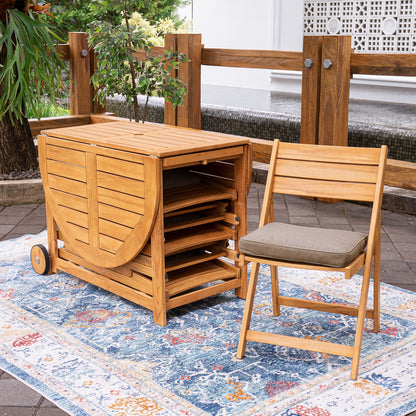 Set da pranzo pieghevole da esterno Cambridge Casual Miami da 7 pezzi in teak con cuscino per seduta Sunbrella