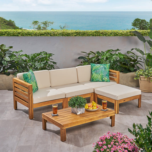 Set di divani Cambridge Outdoor Wood da 5 pezzi di Christopher Knight Home