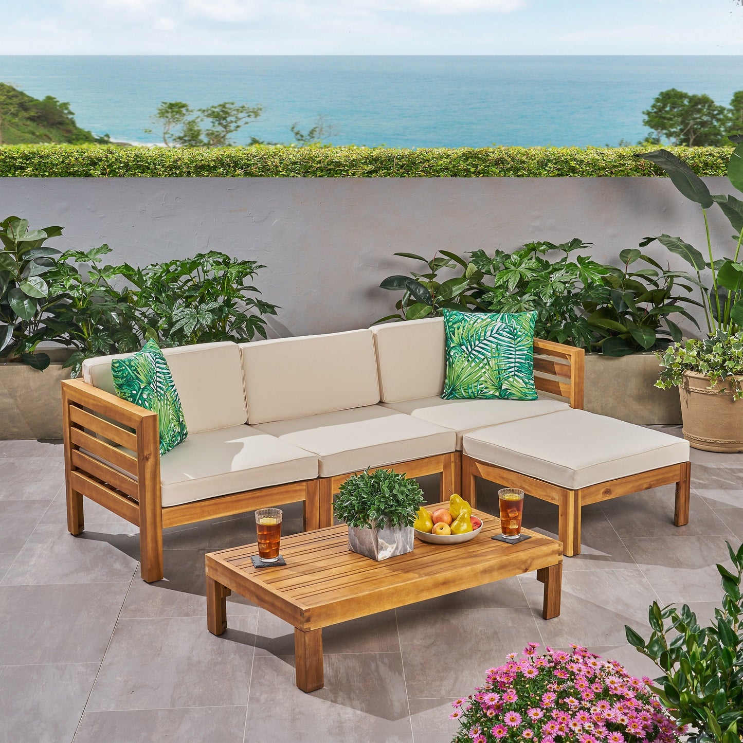 Set di divani Cambridge Outdoor Wood da 5 pezzi di Christopher Knight Home