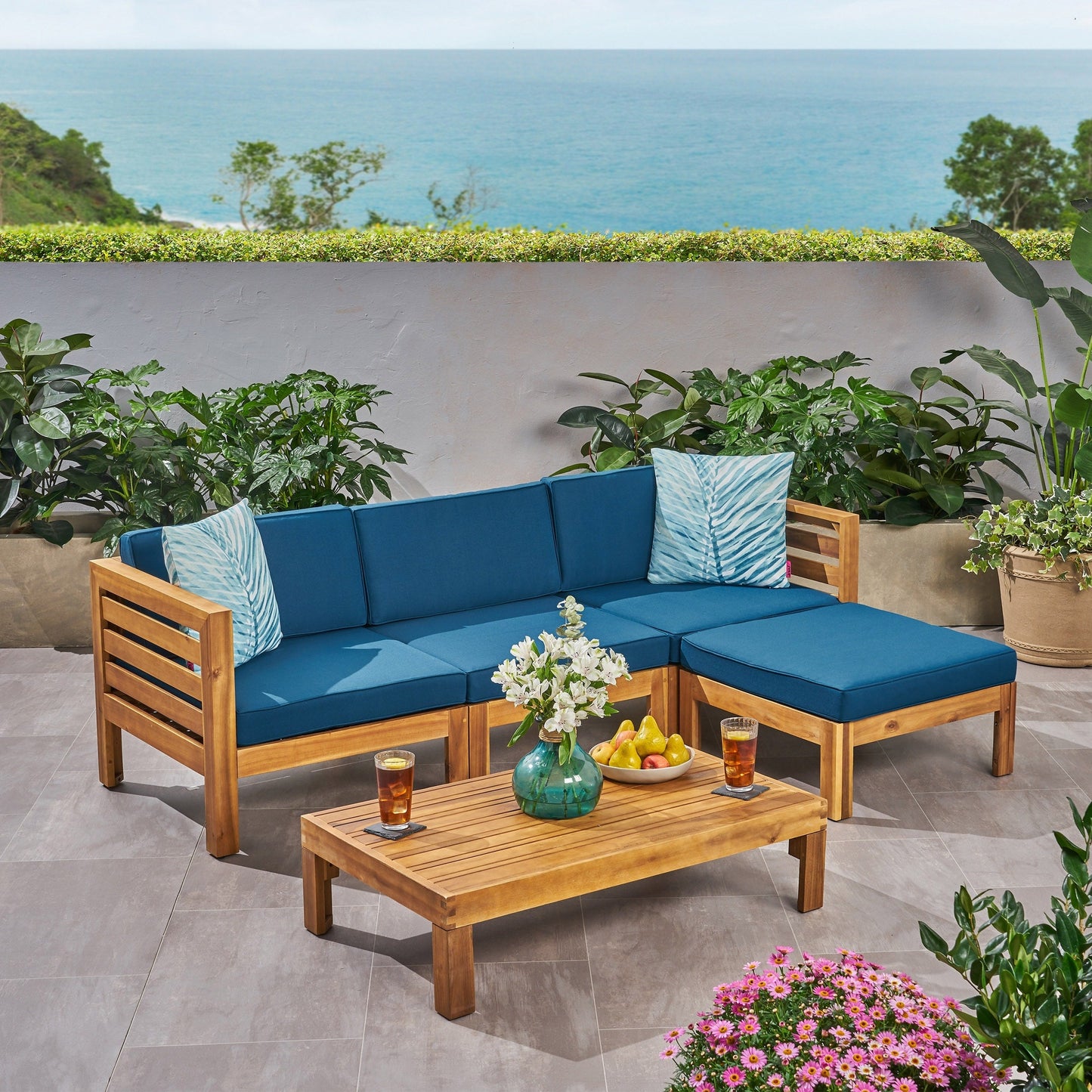 Set di divani Cambridge Outdoor Wood da 5 pezzi di Christopher Knight Home
