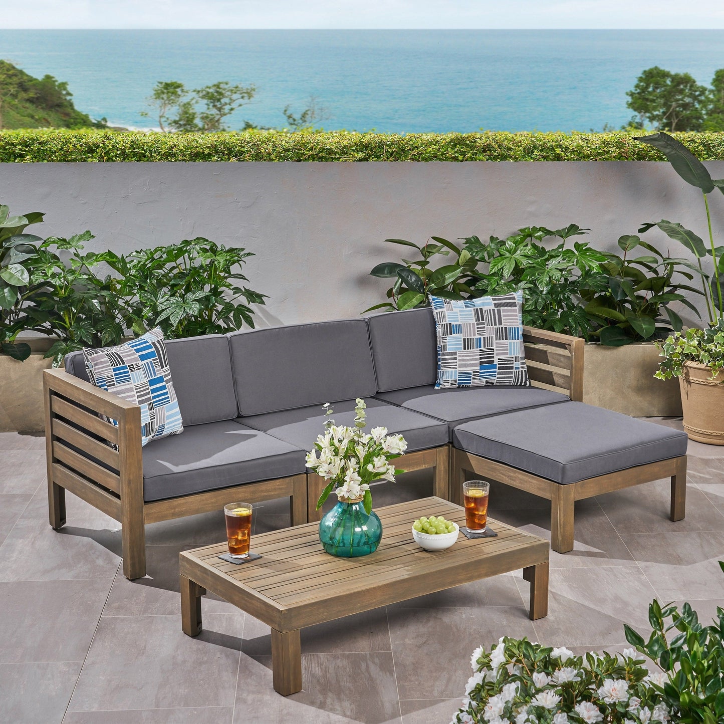 Set di divani Cambridge Outdoor Wood da 5 pezzi di Christopher Knight Home