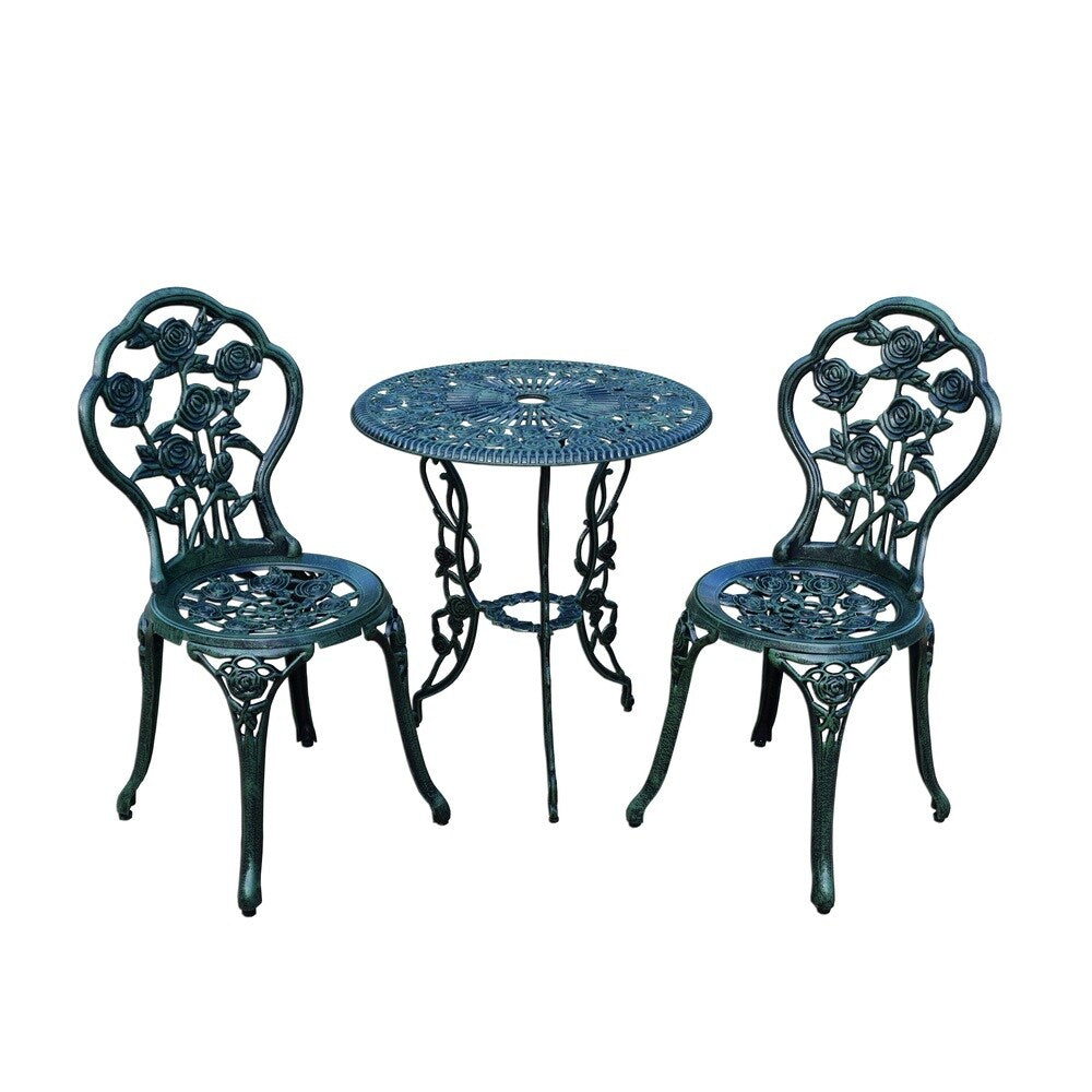 Set da bistrot Camellia in alluminio pressofuso Verdi Green, 3 pezzi, con tavolo e 2 sedie