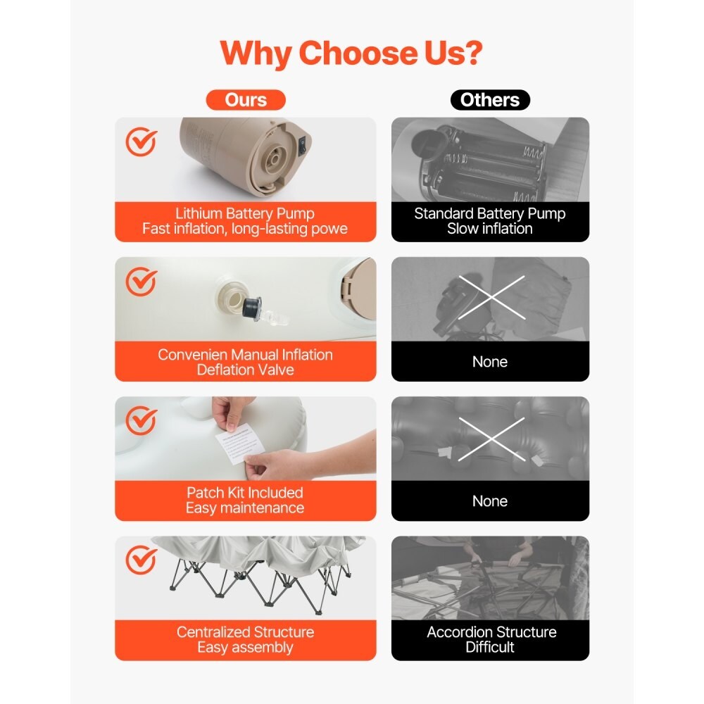 Materasso gonfiabile da campeggio con struttura pieghevole e pompa