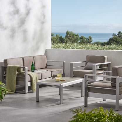 Set da esterno Cape Coral in alluminio e Sunbrella da 5 posti con cuscini di Christopher Knight Home