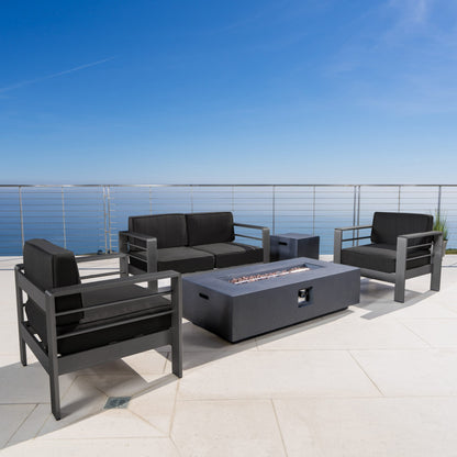 Set da giardino con tavolo da fuoco e chaise longue Cape Coral Grey da 5 pezzi di Christopher Knight Home