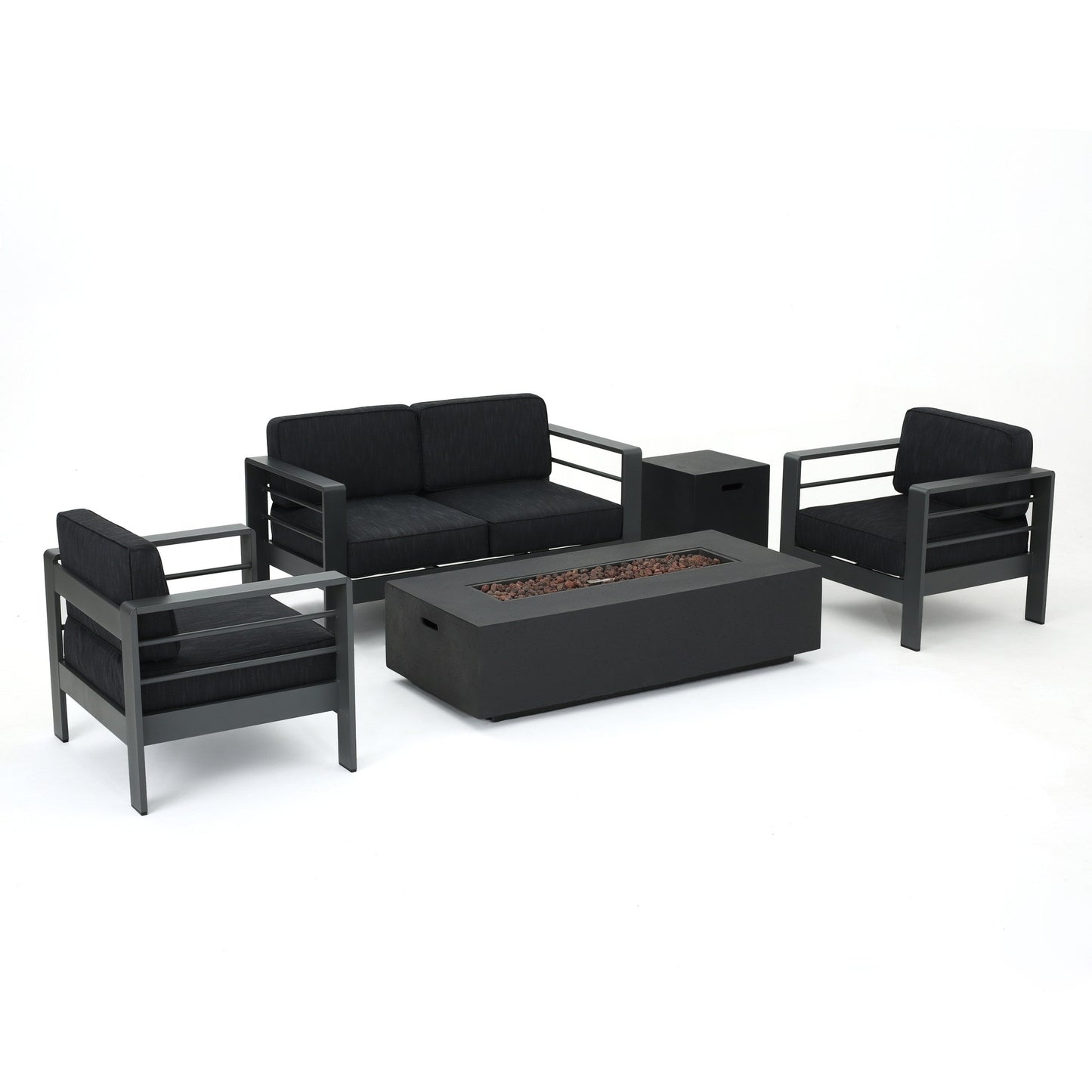 Set da giardino con tavolo da fuoco e chaise longue Cape Coral Grey da 5 pezzi di Christopher Knight Home