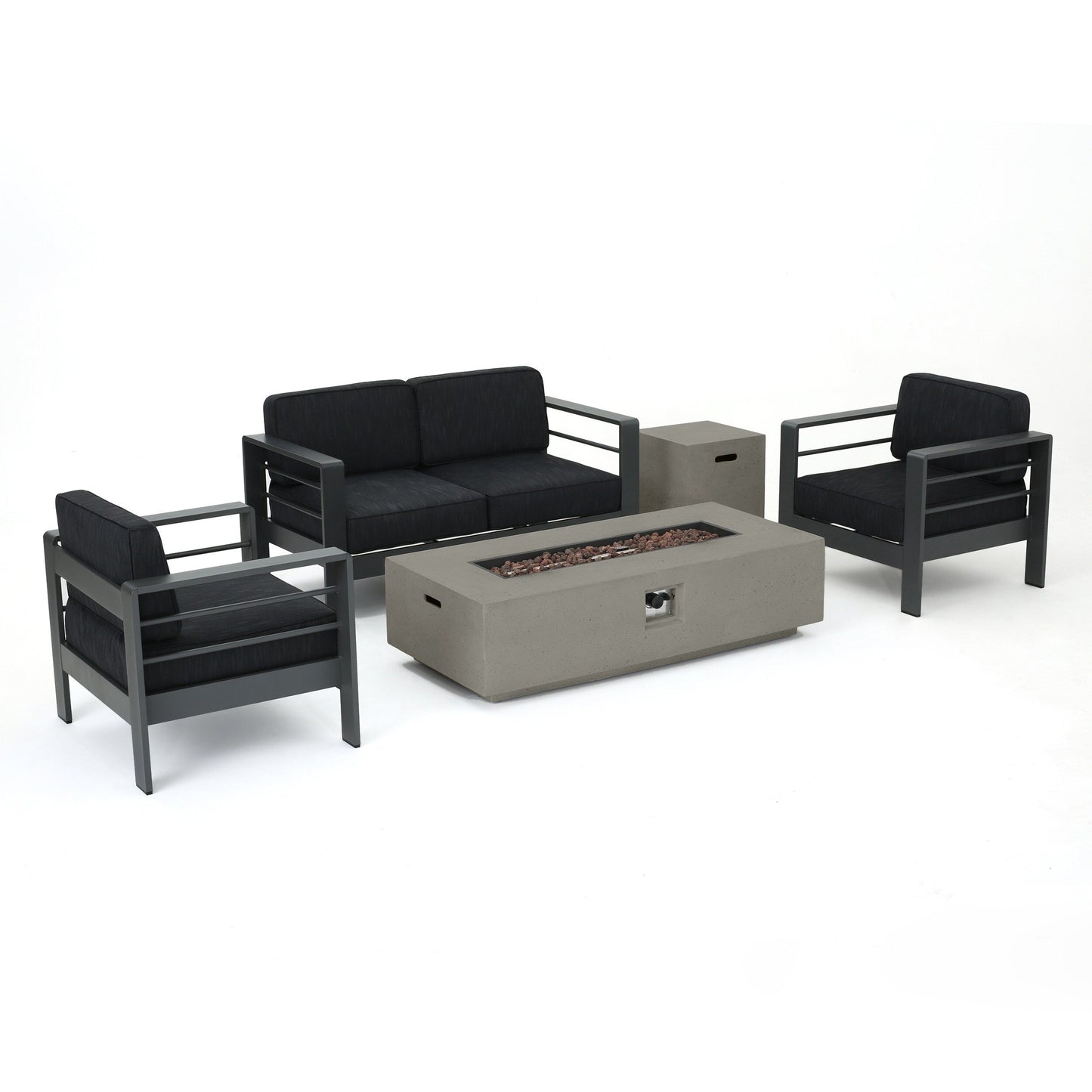 Set da giardino con tavolo da fuoco e chaise longue Cape Coral Grey da 5 pezzi di Christopher Knight Home