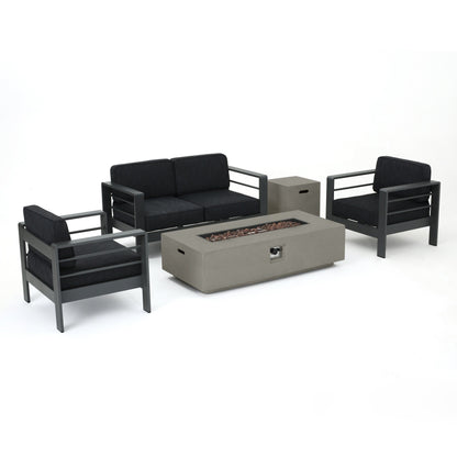 Set da giardino con tavolo da fuoco e chaise longue Cape Coral Grey da 5 pezzi di Christopher Knight Home